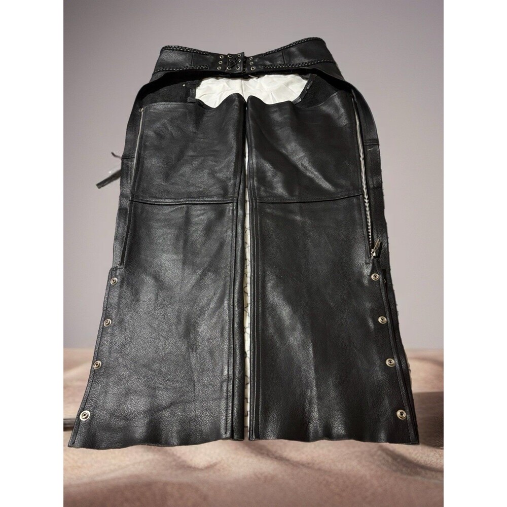 ATL Genuine Leather Motorcycle Riding Chaps Men’s 2XL Biker Gear Black Lined